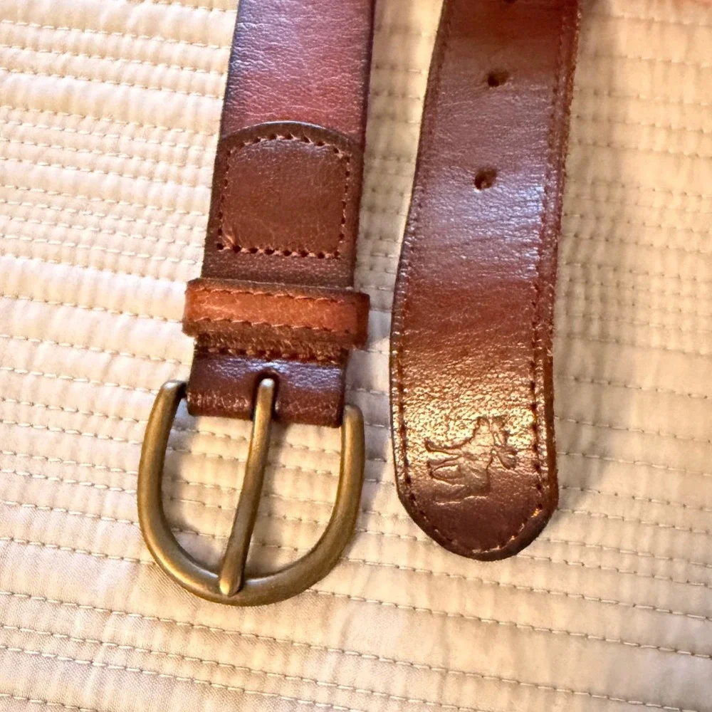 Abercrombie & Fitch Women's Brown Leather Whipstitch Belt Brass Buckle Size S/M